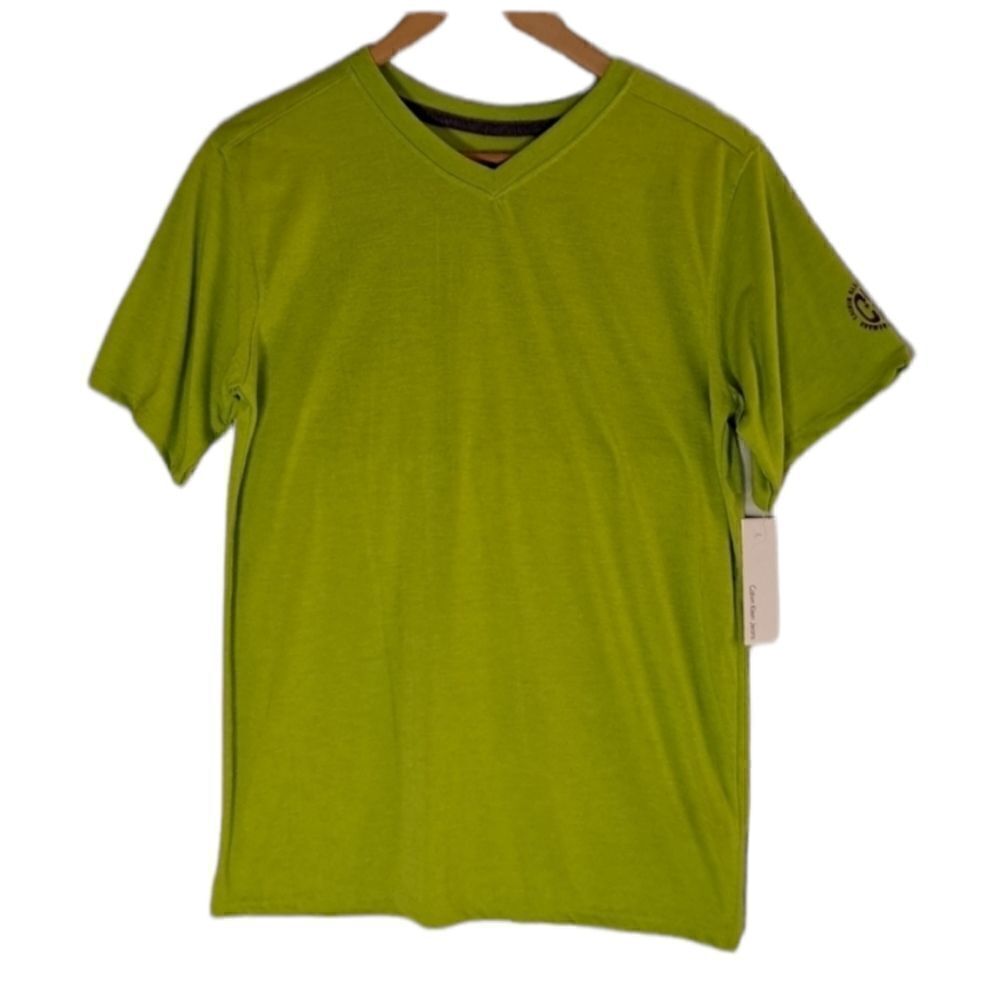 Calvin Klein Jeans V Neck Tee Washed Limey Heath Large (Big Boys)